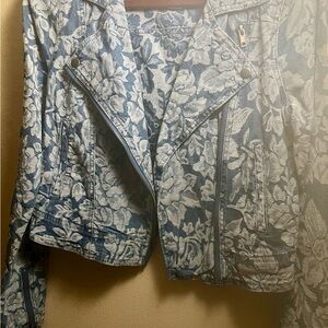 Forever 21 Floral Denim Moto Jean Jacket